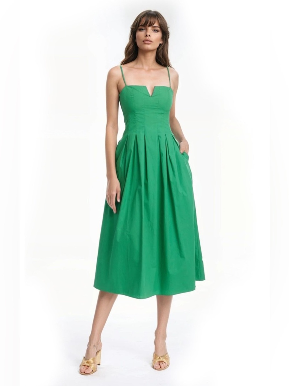 Badgley Mischka Pleated Poplin Dress - Picture 1 of 6